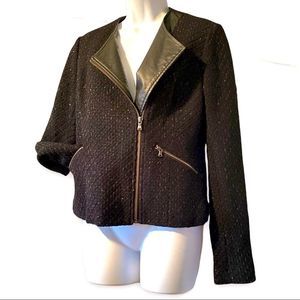 DKNY Black Moto Coat Wool Asymmetrical Zip